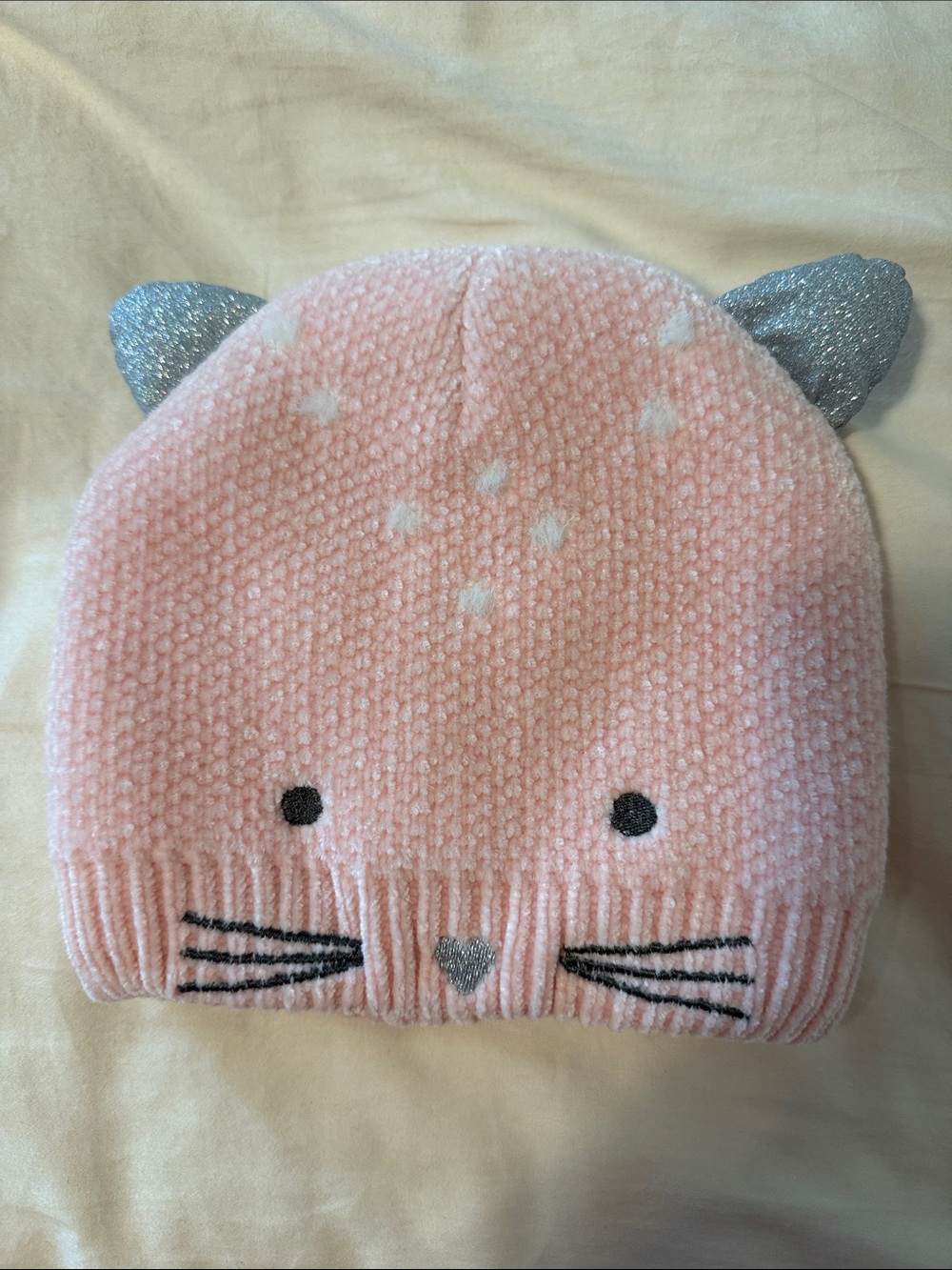 Barnes & Noble Pink Cat Ear Knit Hat with Silver Accents